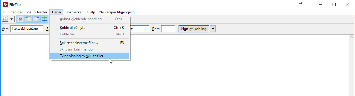 Visning av skjulte filer i FileZilla