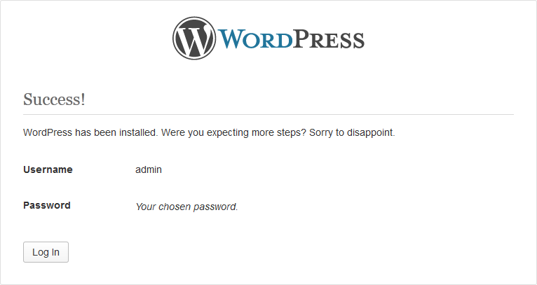 Ferdig - WordPress installert