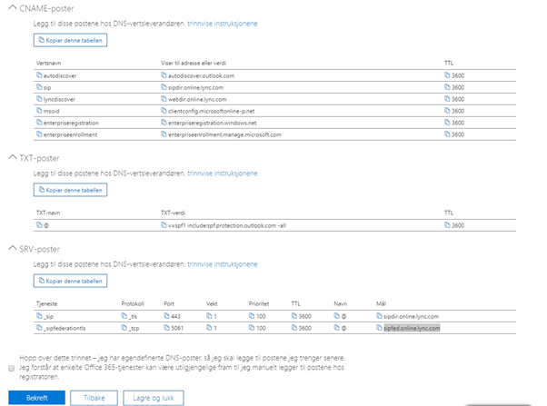 Liste over DNS-postene