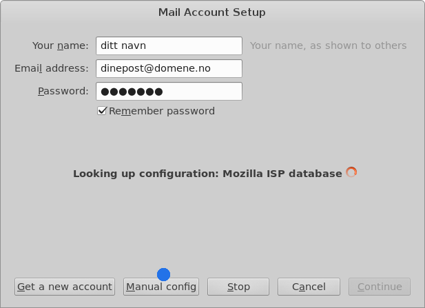 Fyll inn navn i mail account setup