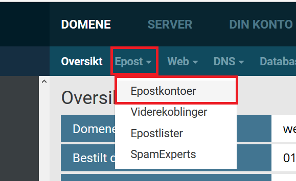 Finner epost - epostkontoer