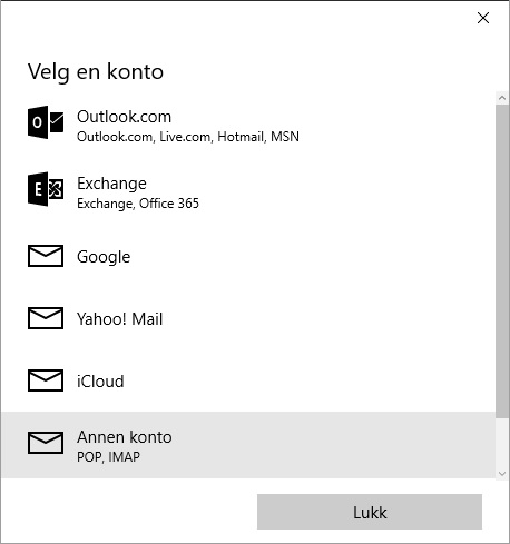 Oppsett av epostkonto i Windows 10 3 Legg til konto
