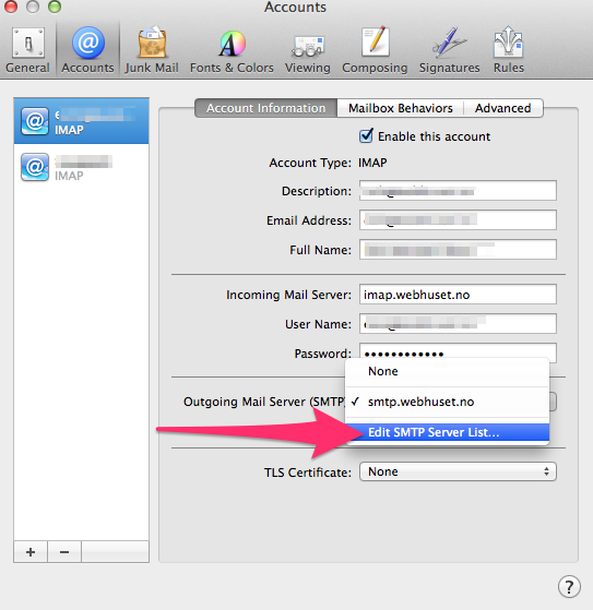 Edit SMTP server list