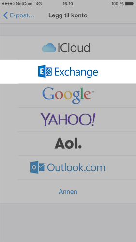 Hvordan sette opp iOS synkronisering via ActiveSync? 4 Velg exchange