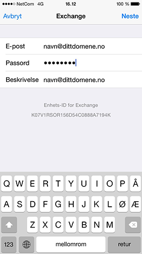 Hvordan sette opp iOS synkronisering via ActiveSync? 5 Her fyller du inn kontodetajlene dine