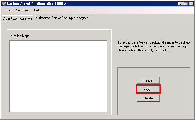 Konfigurere Backup Agent på Windows 2 Authorized Server Backup Mangers