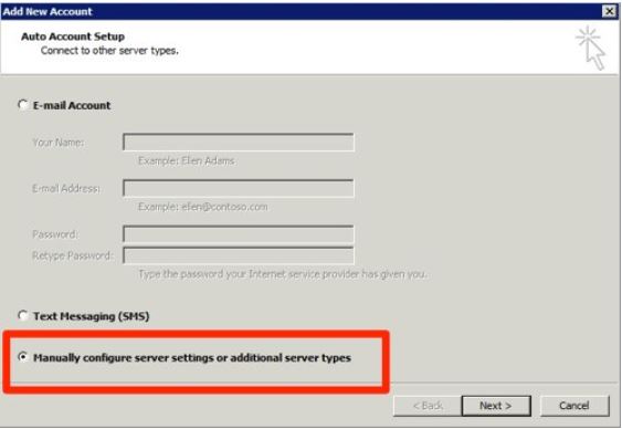 Du får opp en liste over eksisterende epostkontoer i Outlook