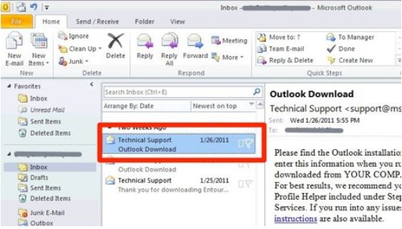 Finn meldingshodet til en epost i outlook 2010