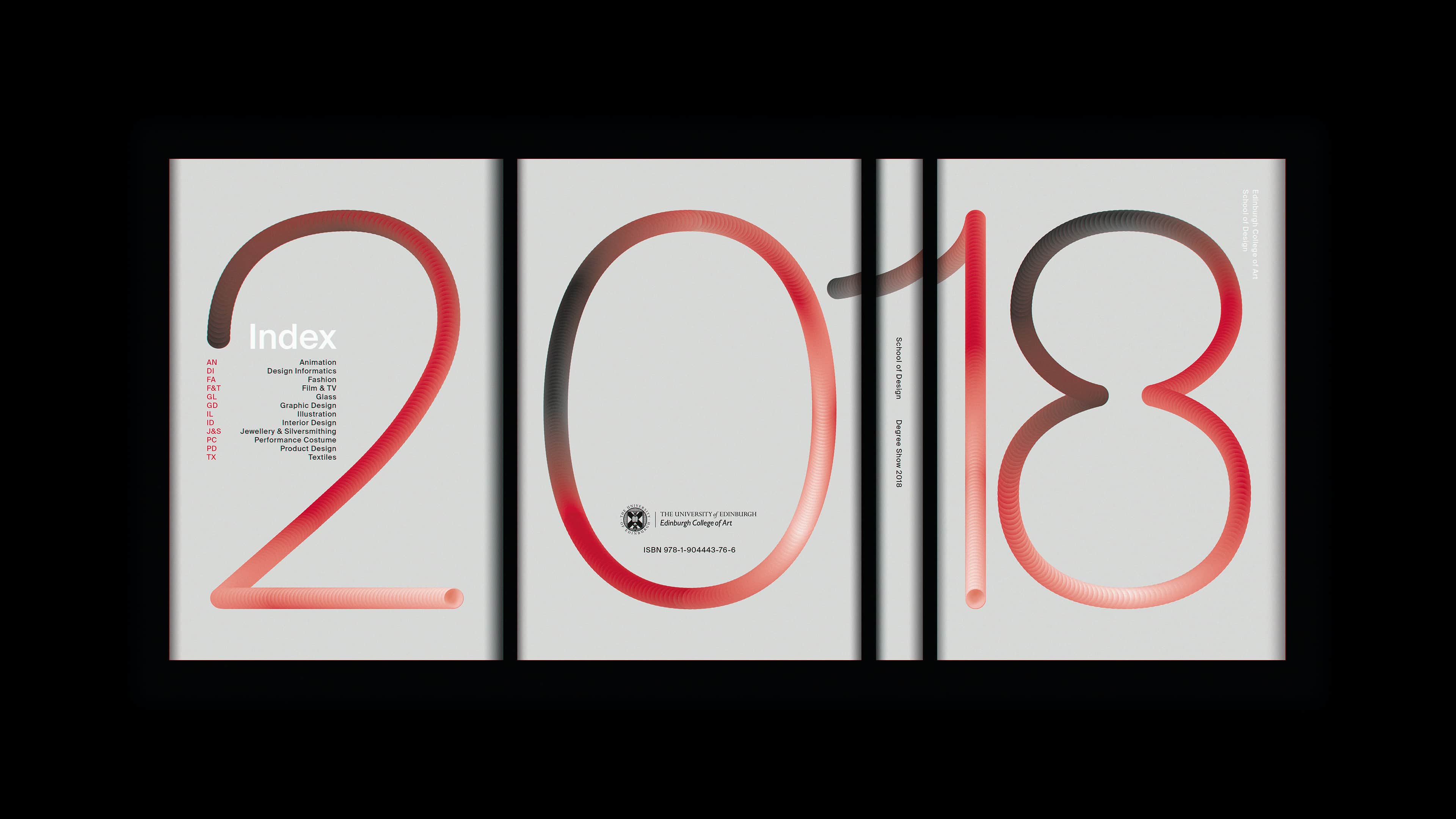 Print and exhibition design for the graduating 2018 student cohort from the Edinburgh College of Art’s School of Design, incorporating show signage and a 260 page printed catalogue into a single celebration of artistic talent.