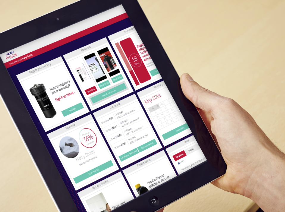 ADEY ProClub App on Tablet.