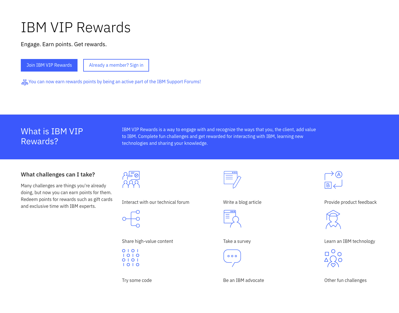 IBM VIP loyalty program features.