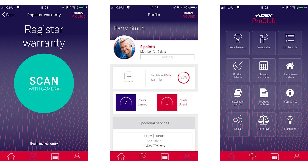 The ADEY ProClub™ mobile loyalty application offers a mobile-friendly way to register and earn points based on products.