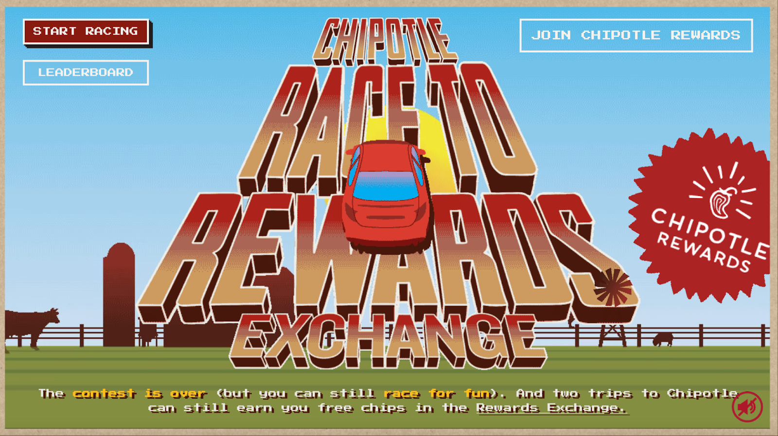 Chipotle’s “Race to Rewards Exchange” game released just before the launch of Chipotle’s novel loyalty scheme. The game allowed customers to collect points and add them to their Chipotle Rewards account.
