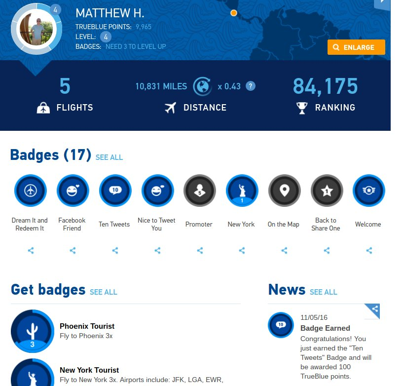 JetBlue TrueBlue Rewards Program dashboard for its loyalty members.