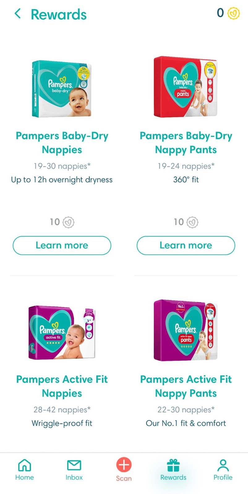 Pampers Club App Rewards catalog