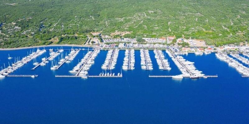 view from a drone of a marina