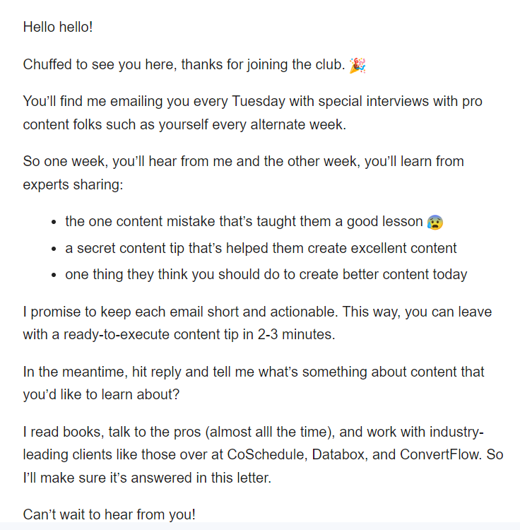Welcome email example