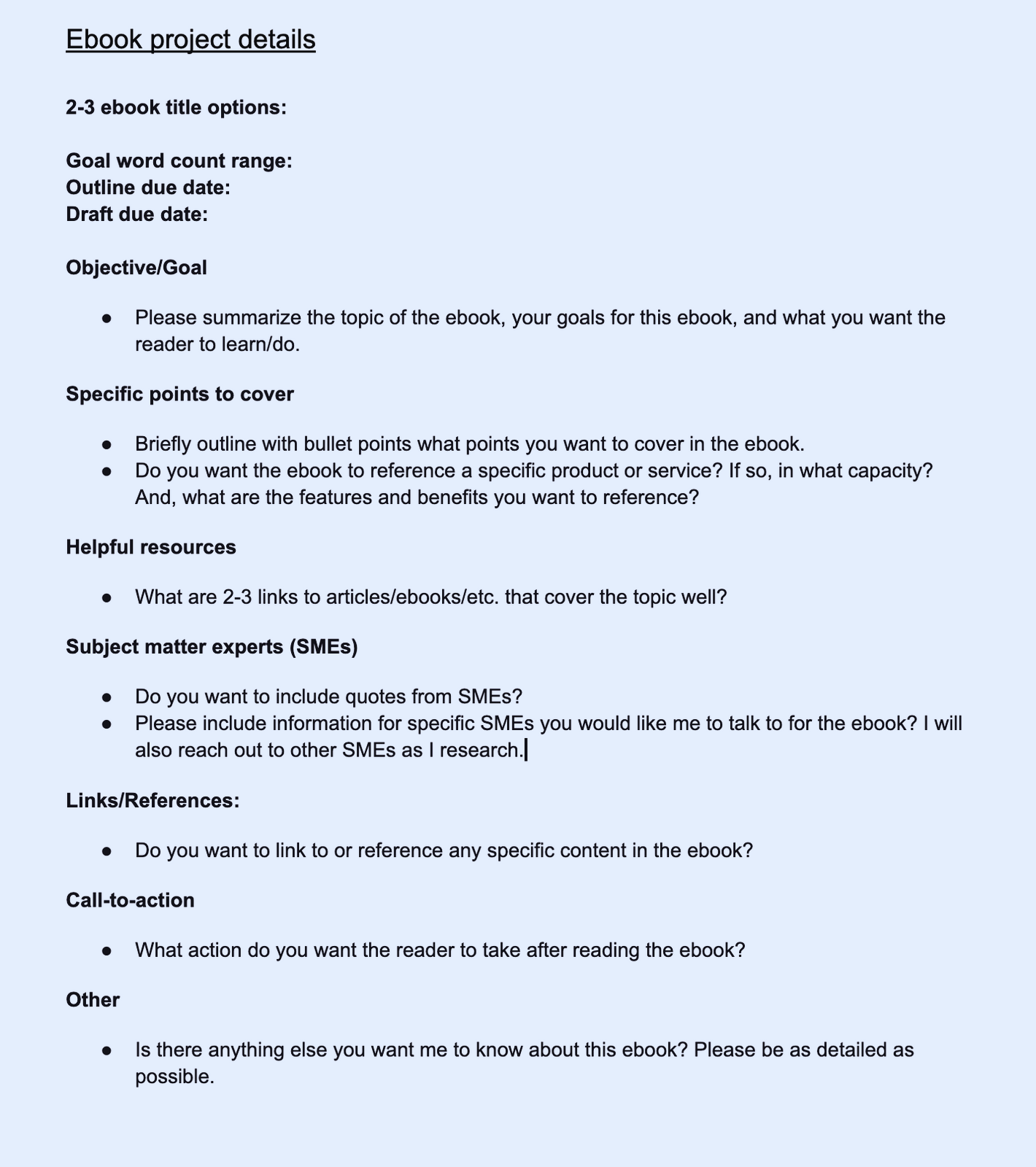 Ebook project details