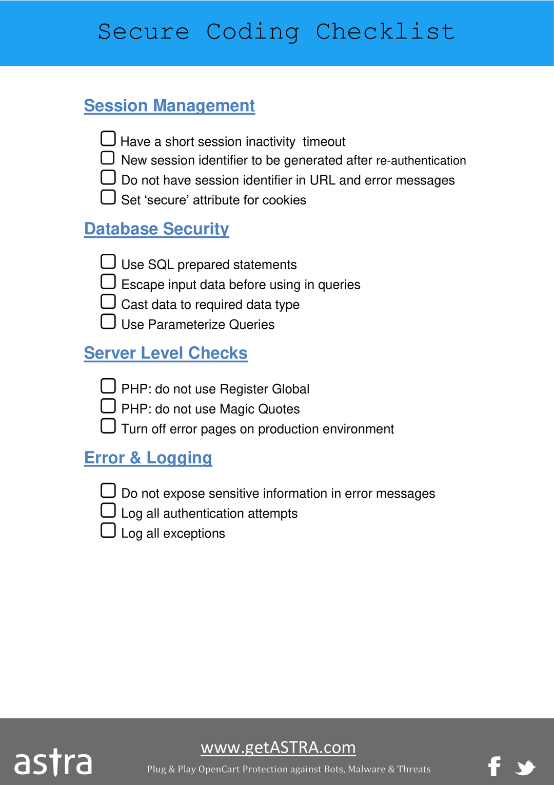 Secure Coding Security Checklist - For Developers & Agencies
