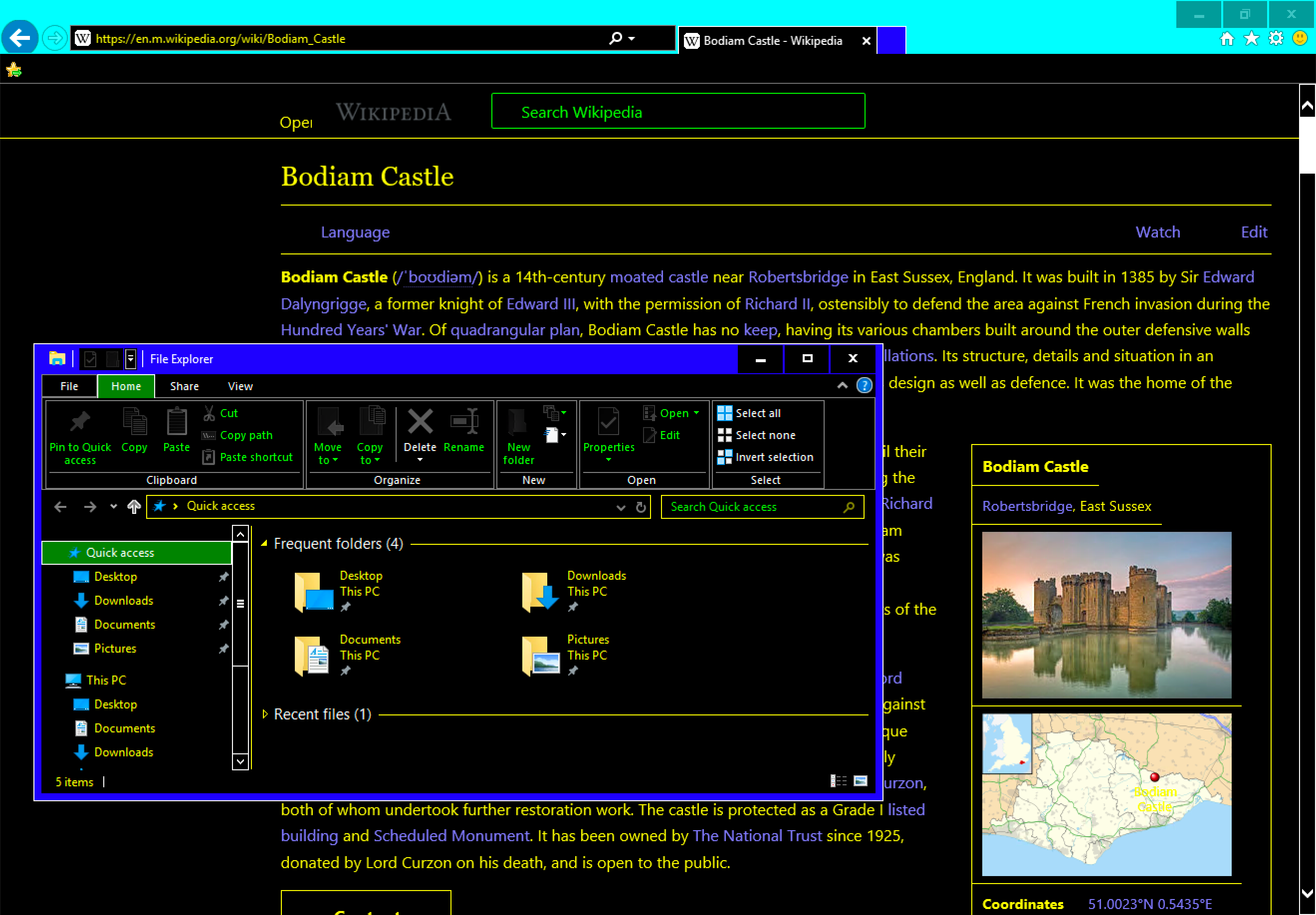 Browser window in high contrast mode.