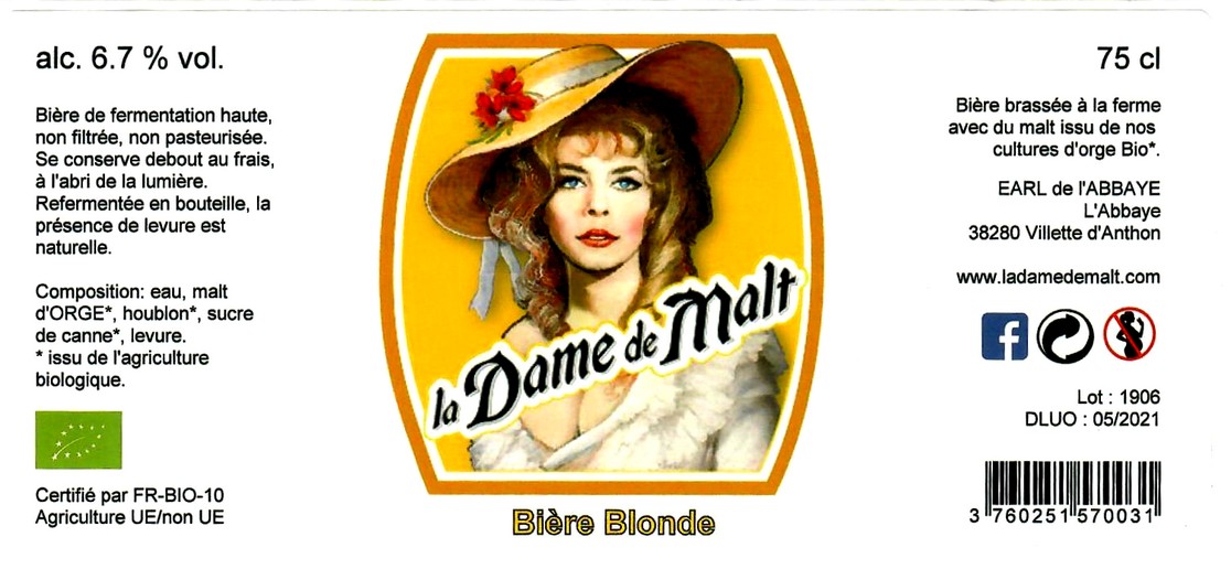 Brasserie La Dame de Malt (EARL de l'Abbaye) — brasserie artisanale à VILLETTE-D'ANTHON
