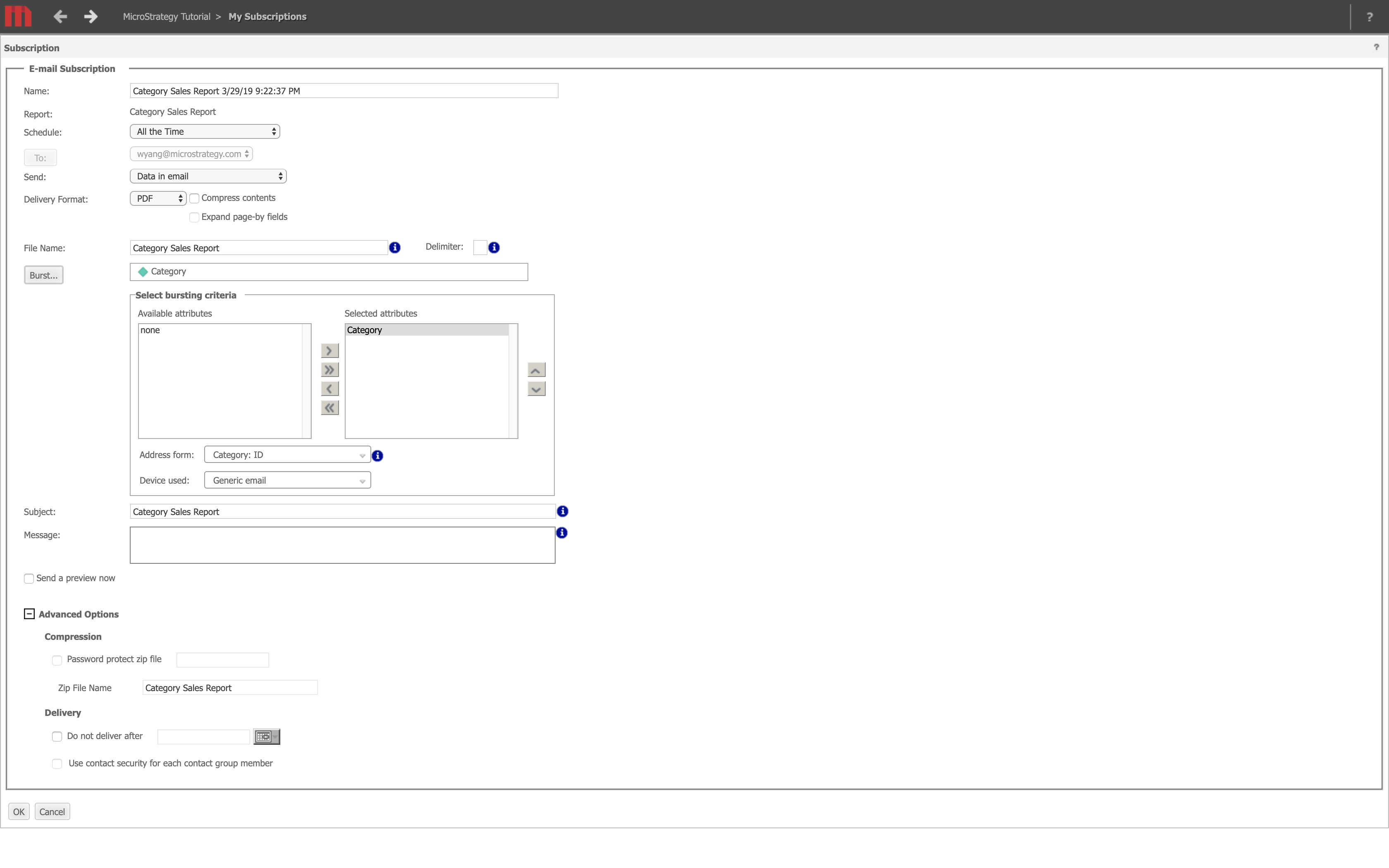 Create a subscription in the legacy MicroStrategy Subscriptions