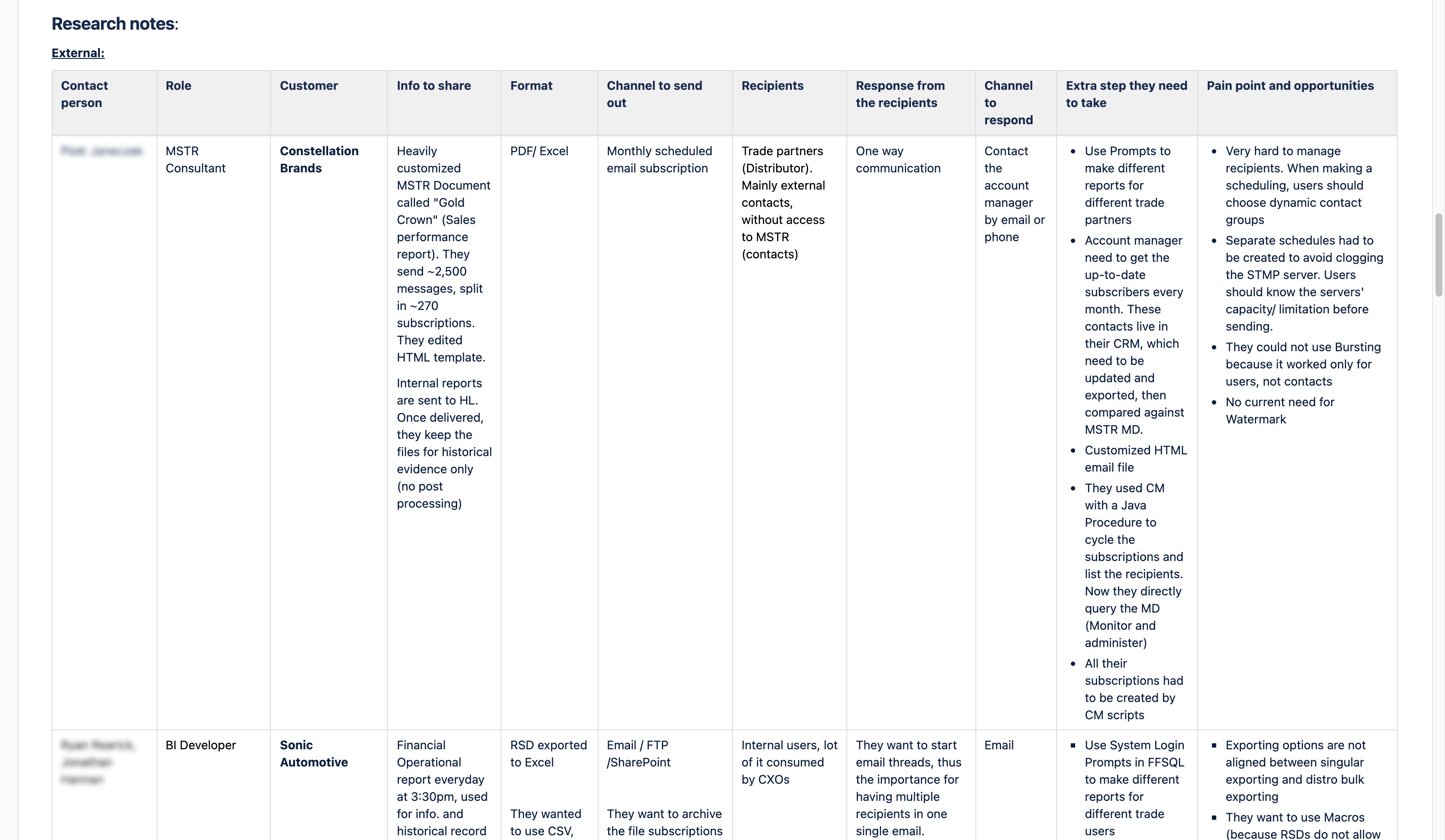 Screenshot of consolidated interview note