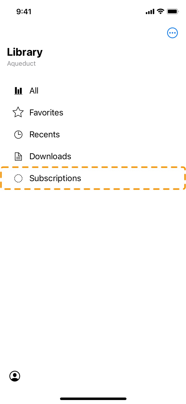 Entry point of managing subscriptions highlighted in orange on the homepage.