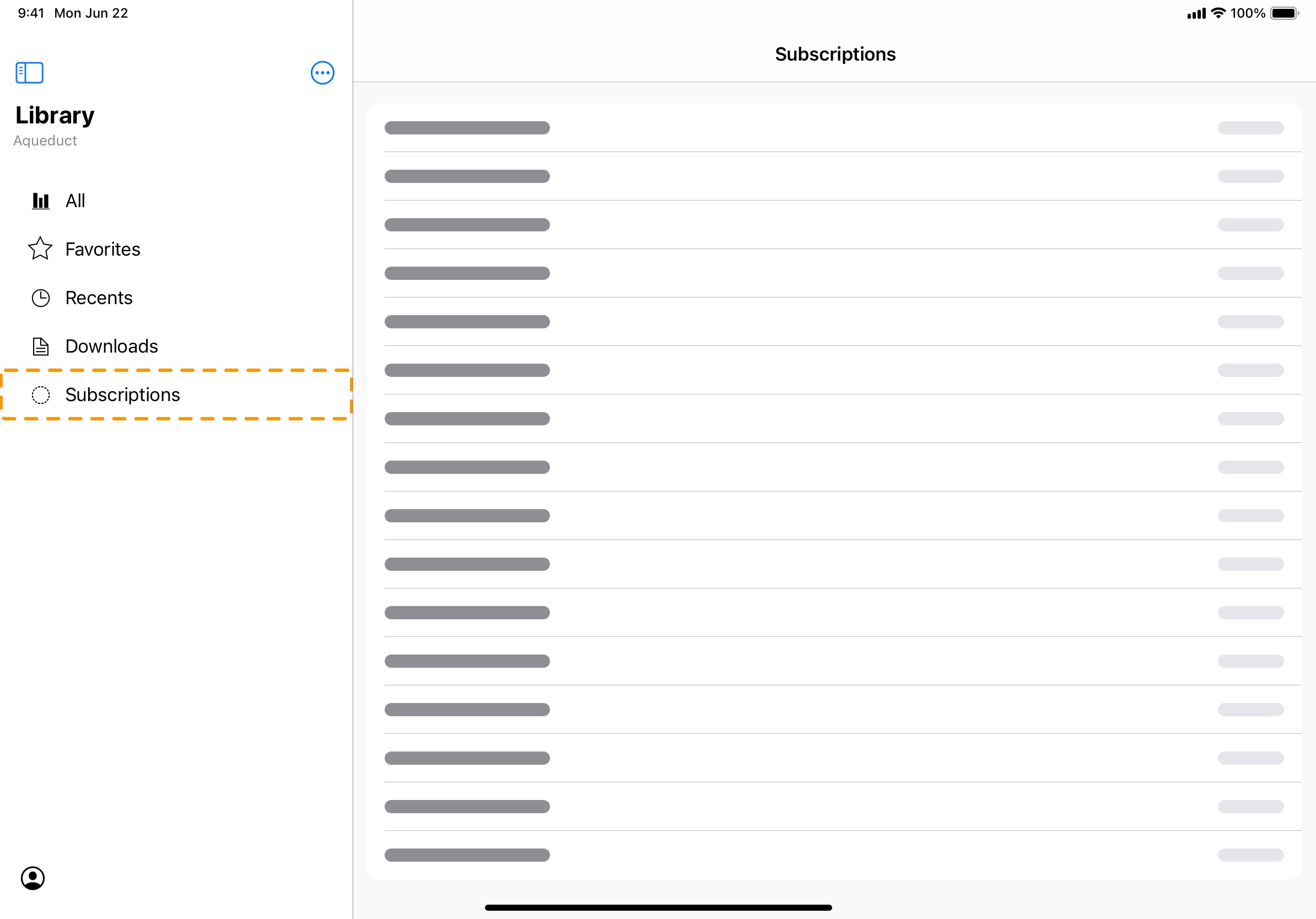 Entry point of managing subscriptions highlighted in orange on the primary sidebar.