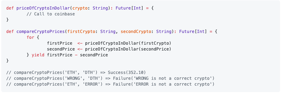 In Scala, for-comprehension are also amazing to work with asynchronous code like HTTP calls encapsulate in a Future.