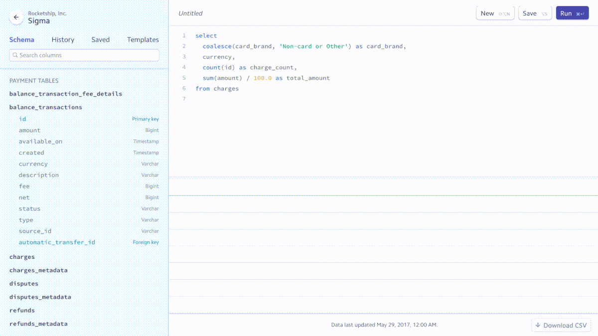 stripe sigma Interface
