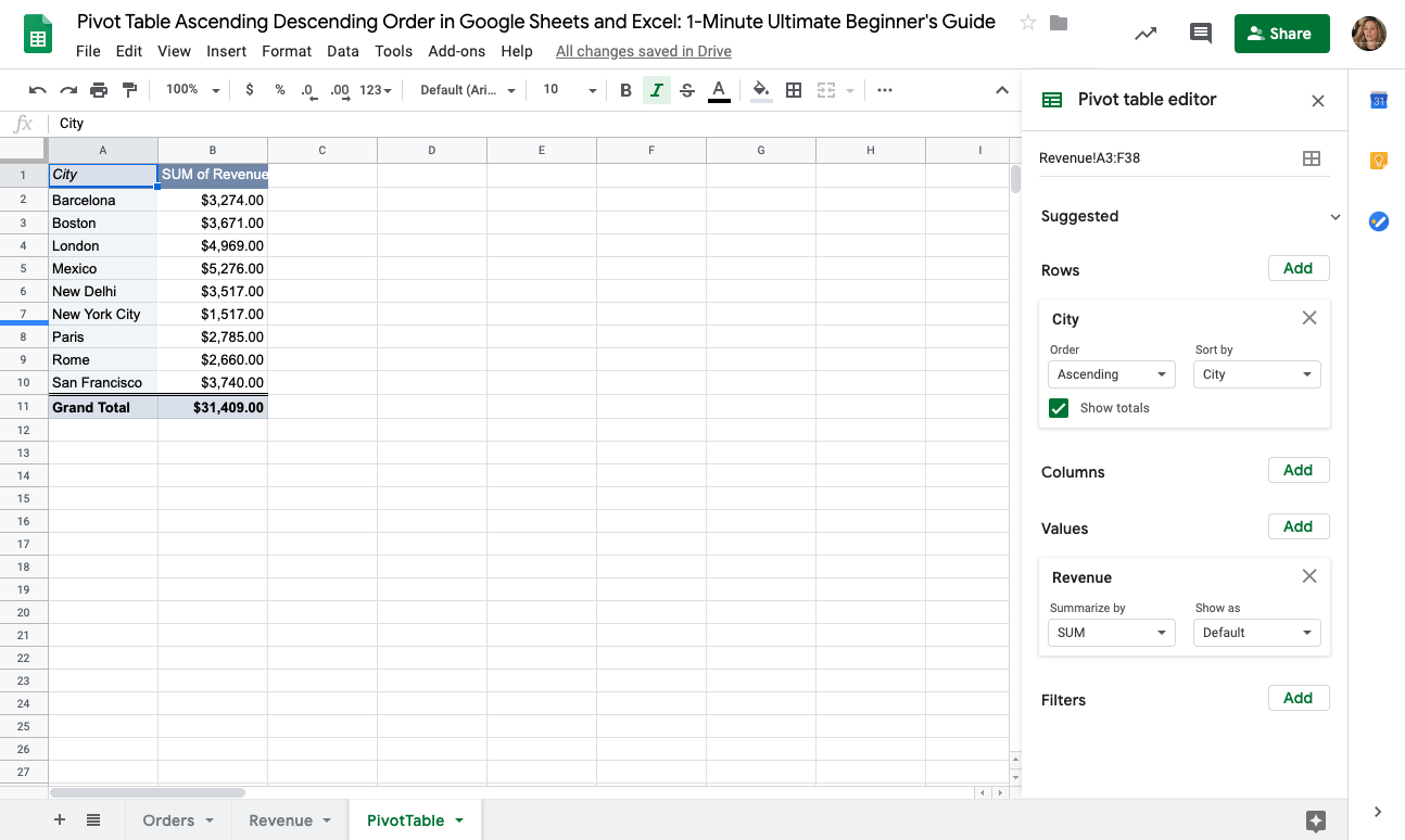 sort data in a pivot table table 1