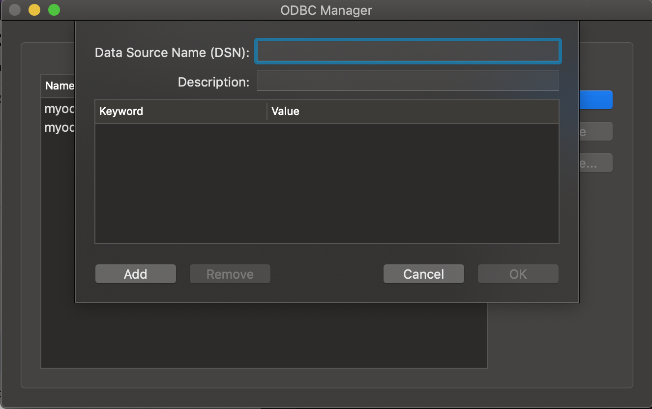 ODBC Administrator dialog box DSN