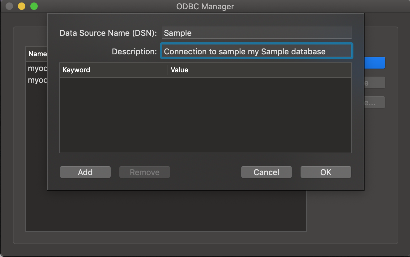 ODBC Administrator dialog box Description