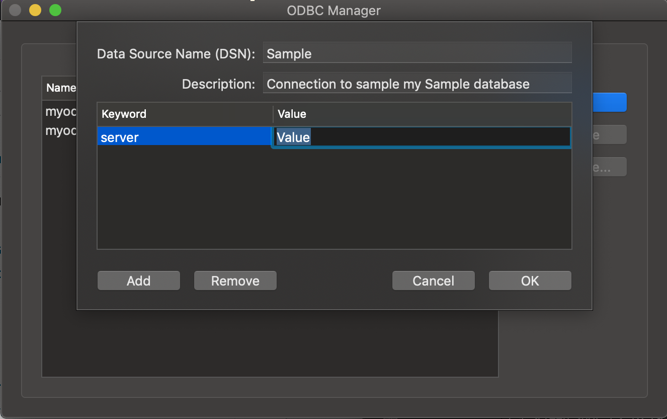 ODBC Administrator dialog box Value change