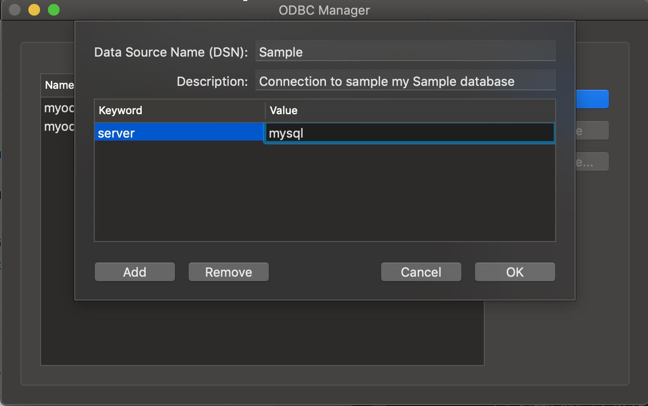 ODBC Administrator dialog box Mysql