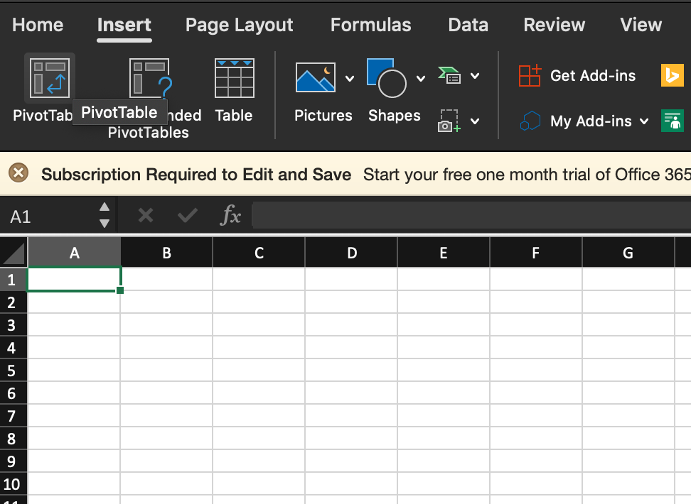 Import your SQL data into Excel - Pivot table
