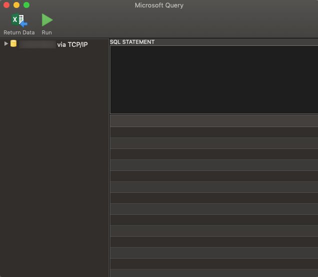 Microsoft Query dialog box zoomed