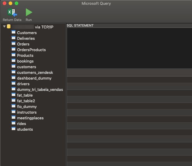 Microsoft Query dialog box databases