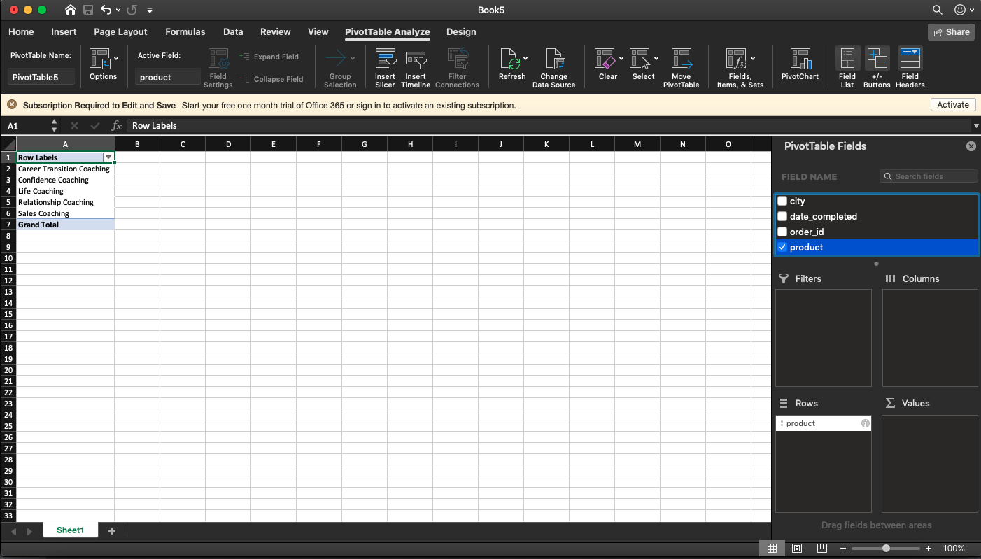 Pivot Table Fields configure