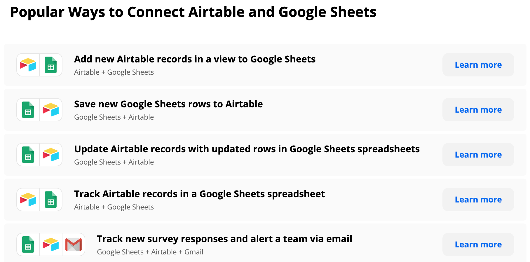 Zapier Popular Ways to Connect Airtable and Google Sheets