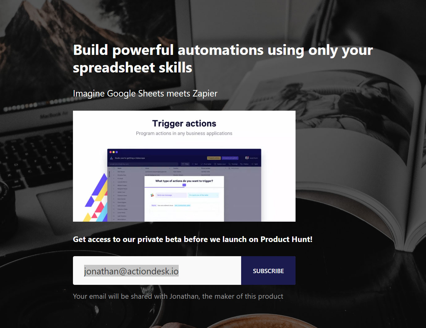 actiondesk producthunt screenshot