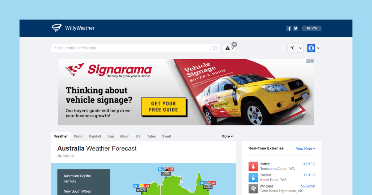 WillyWeather website homepage
