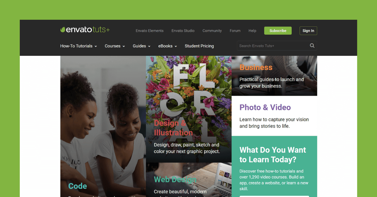 Envato Tuts+ website homepage