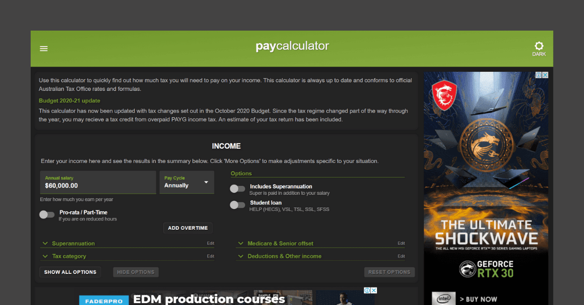 Paycalculator website homepage