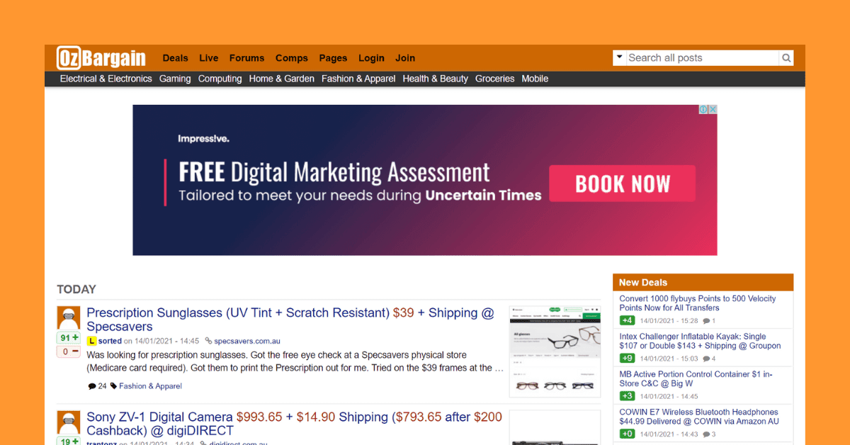 OzBargain website homepage