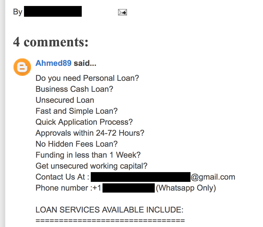 Spam Comment on Blog Post