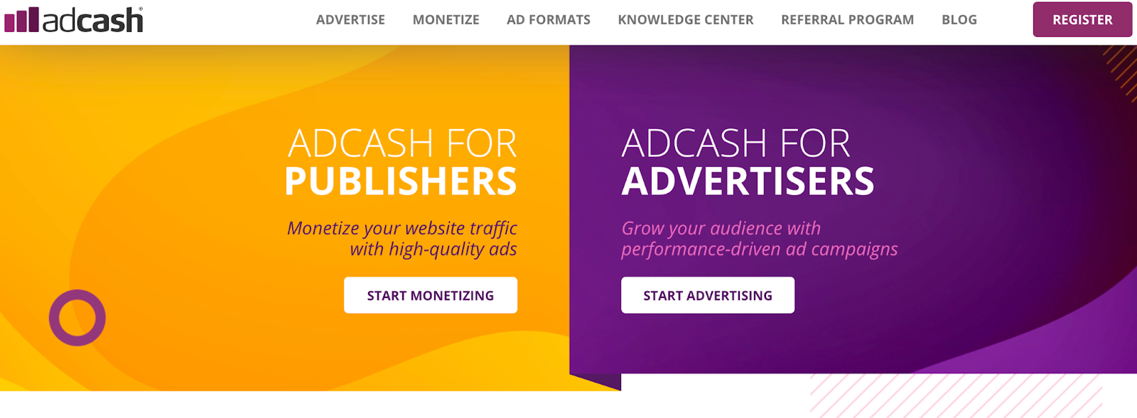 AdCash homepage