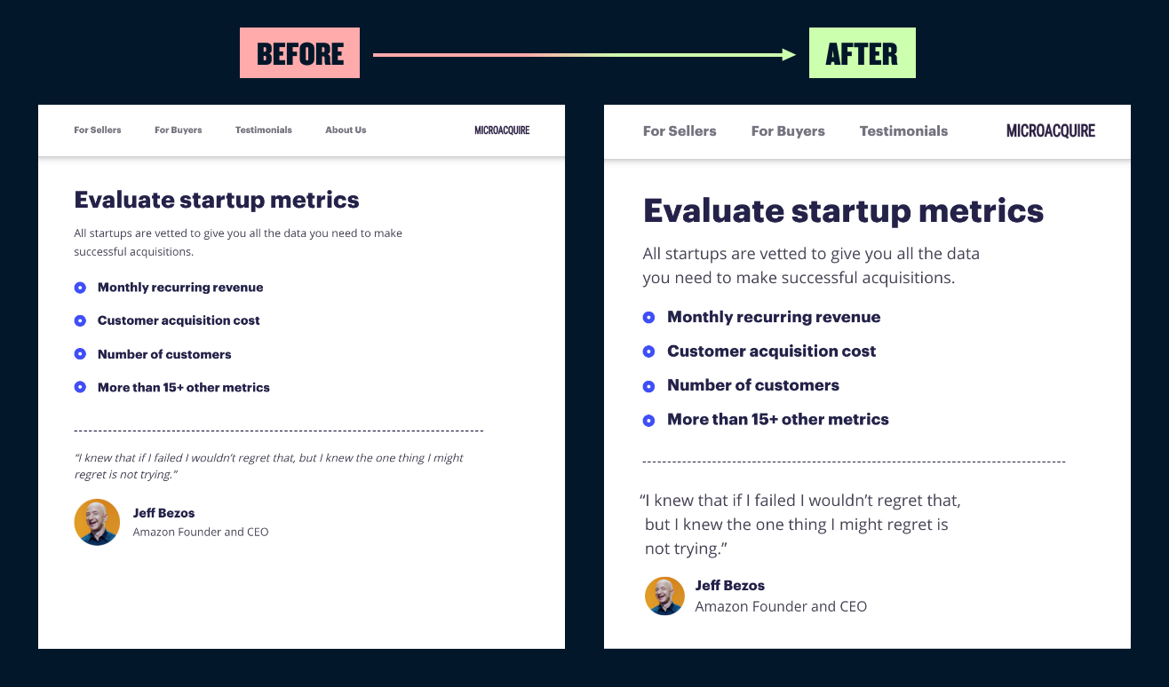 A before and after showing bigger font sizes.