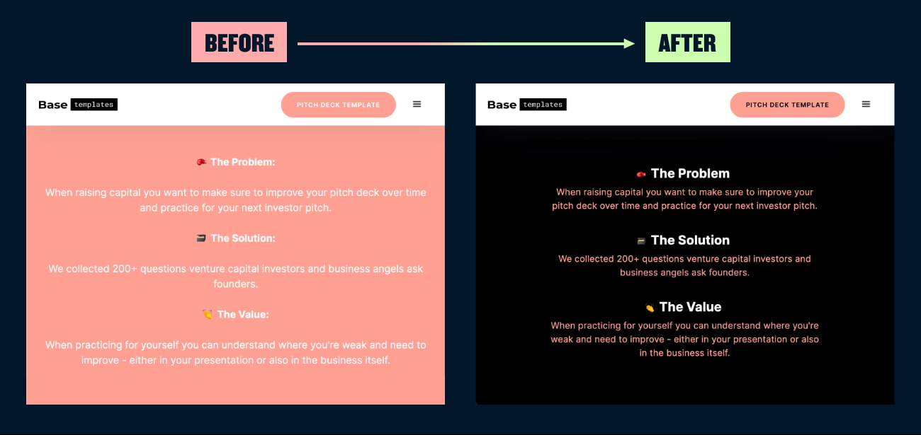 A before and after showing different colours used to create stronger contrast